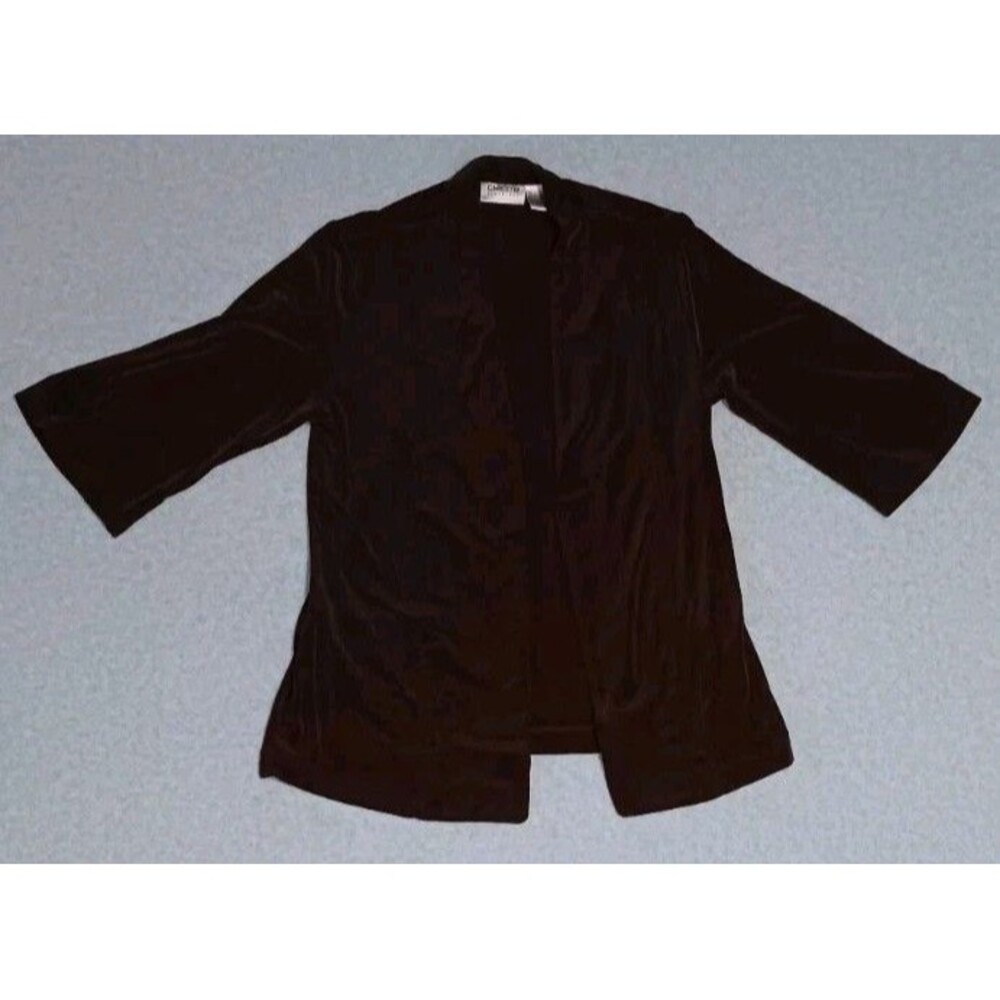 Chicos Travelers Open Front Cardigan Womens Size 1 Brown 3/4 Sleeve Ribbed...